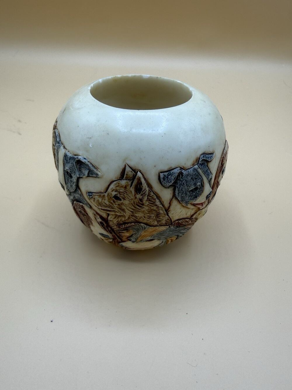 Jardinia Puppy Litter Small Ceramic Vase Planter Dog Relief Cachepot 3.5”